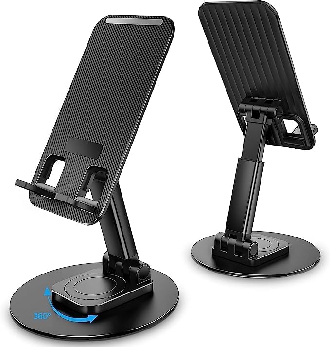 EN LIGNE Cell Phone Stand, 360°Rotation Height Adjustable Phone Holder for Desk, Thick Case Friendly Foldable Portable Metal Base Stand Compatible with All Mobile Phone 4-10" (360, Black) (B0CFB3ZHRF) Amazon Price History, Amazon Price Tracker