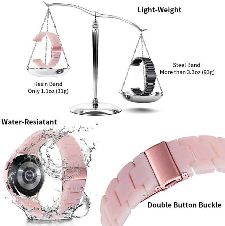 Resin Watch Bands Compatible with Samsung Galaxy Watch 7/6/5/4/FE 40mm 44mm, Galaxy Watch 6/4 Classic 42mm 43mm 46mm 47mm/5 pro 45mm/3 41mm,20mm Wristband for Women Men - Image 4