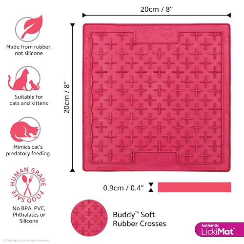 Image of Lickimat Classic Buddy, Cat Slow Feeder for Feline Boredom and Anxiety Reduction; Perfect for Food, Treats, Yogurt, or Peanut Butter. Fun Alternative to a Slow Feed Cat Bowl or Dish, Pink