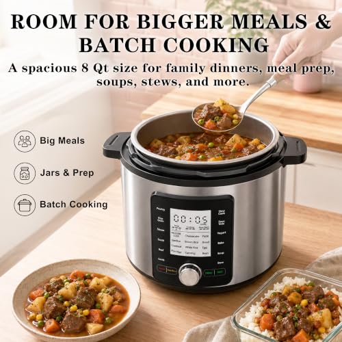 Image of CARORI 8QT Electric Pressure Cooker, 24 Programs, Touch and Dial Control