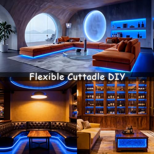 Image of 40 FT Blue Led Lights Strip Indoor Rope Lights Easy DIY Cuttable Strip Lights for Fish Tank Bar Room Bathroom Living Room Kitchen Ceiling Wall Vanity Mirror Decor