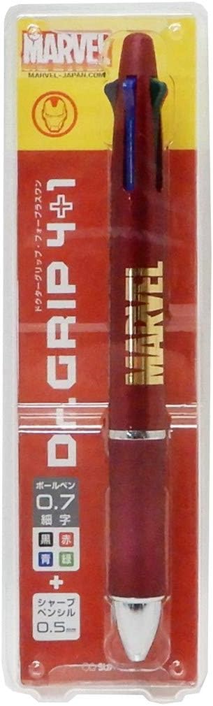 STAR STATIONERY (SUN-STAR STATIONERY) Iron Man Black red, Blue and Green Ballpoint Pen and Mechanical Pencil Dr. Grip 4 + 1 / Logo Marvel