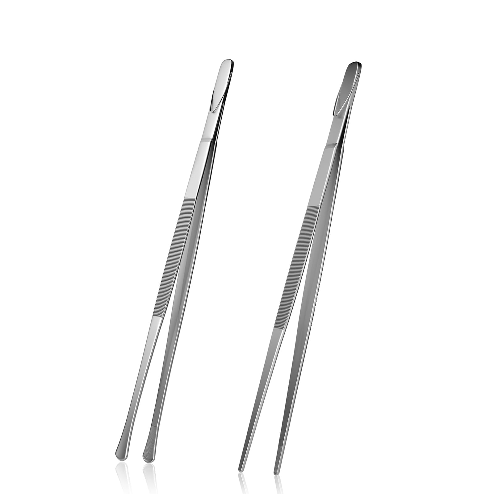 NUOYASI 2 Pcs 12-Inch Kitchen Tweezers for Cooking, Stainless Steel Chef Cooking Tongs Multi-Function Precision Serrated Tips, Metal Tongs for Serving Good, Rill, Culinary, Pasta, Salad, BBQ