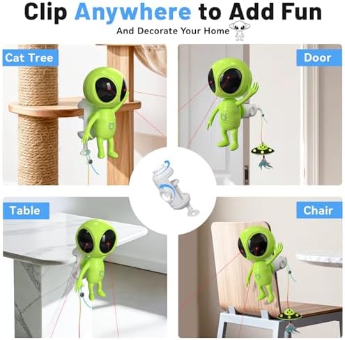 ORSDA Laser Cat Toys, 2 in 1 Automatic Dual Laser & Catnip UFO Dangler Cat Toys for Indoor Cats, Truly Random Trajectory Radar Motion-Activated, Rechargeable 4 Modes, Clamp Design, Green — view 6