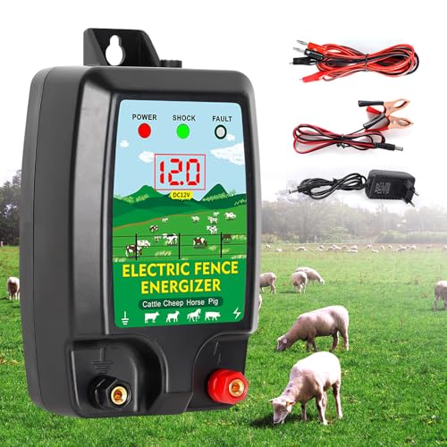 SGZIOO Weidezaungerät 12v, Elektrozaun mit Led Anzeige, 2 Joule Elektrozaungerät für Schutz von Nutztieren, 10 Km Reichweite, Haustieren, Geflügel, Hausweide, Gärten