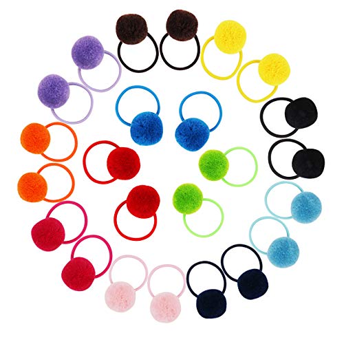 Candygirl 24 Pcs Girls Fluffy Ball Elastic Ties,Girls Hair Accessories, Hair Accessories for Girls,Baby Hair Accessories for Girls,Value Set ((fluffy ball 24pcs))