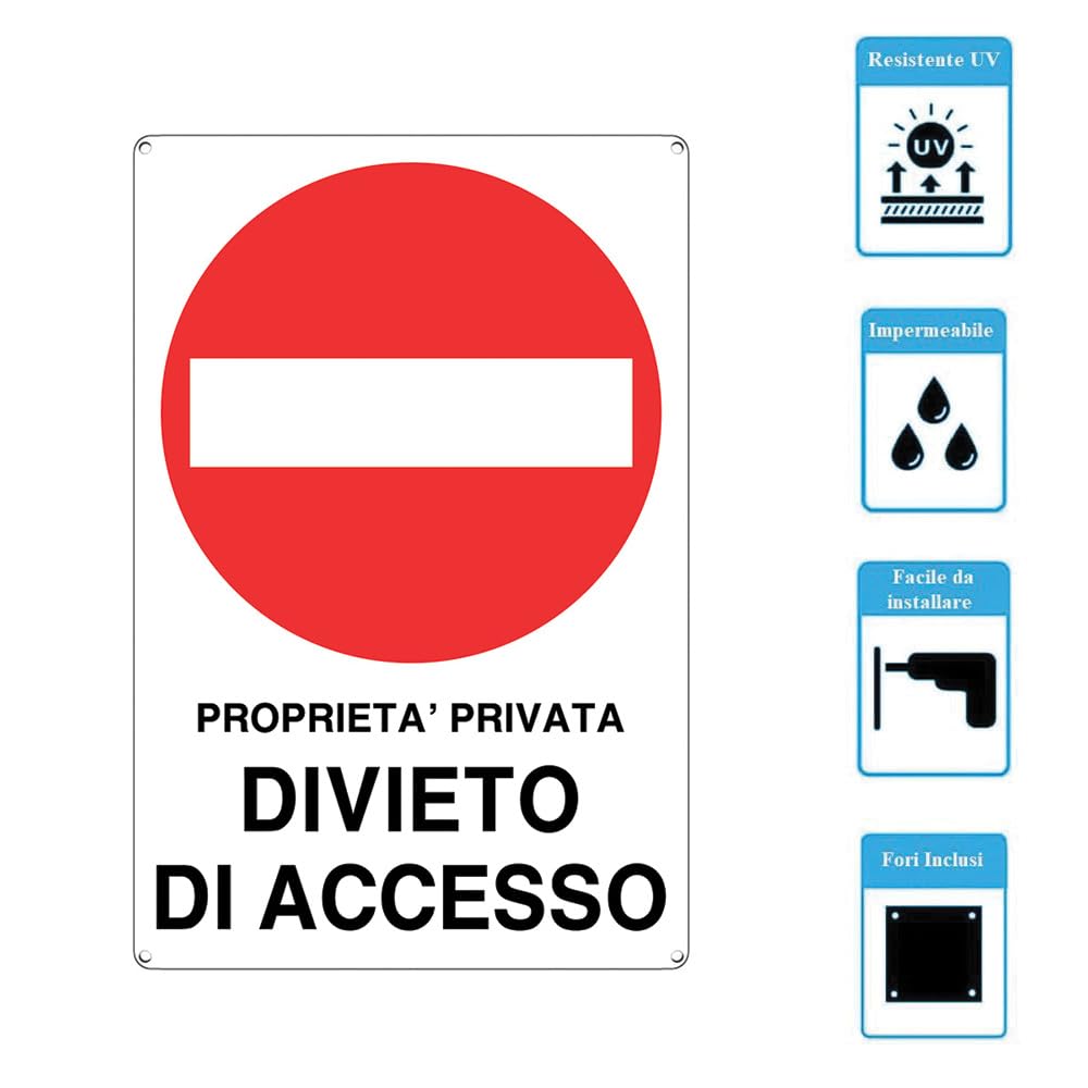 Paluplus 6 Cartelli Segnaletici Divieto di Accesso Proprietà Privata, Misura 20X30 cm, Pannello di Divieto in Alluminio per Aziende, Uffici, Magazzini, Condomini, Made Italy -903A