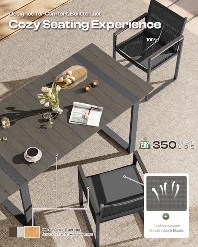 Image of Outdoor Dining Set, 5 Piece Aluminum Patio Furniture Set | Weather Resistant Outdoor Table and Chairs, HDPS Tabletop with Umbrella Hole, Textilene Mesh Chairs