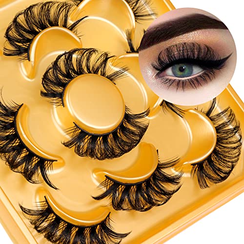 Russian Strip Mink Lashes Fluffy Natural False Eyelashes D Curl Lashes That Look Like Extensions 20mm Wispy Dramatic Fake Eyelashes by EYDEVRO( 5 Pairs)