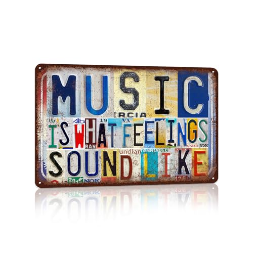 Vintage Music Room Wall Decor Inspirational Quotes Metal Sign Tin Signs Poster – Music Is What Feelings Sound Like