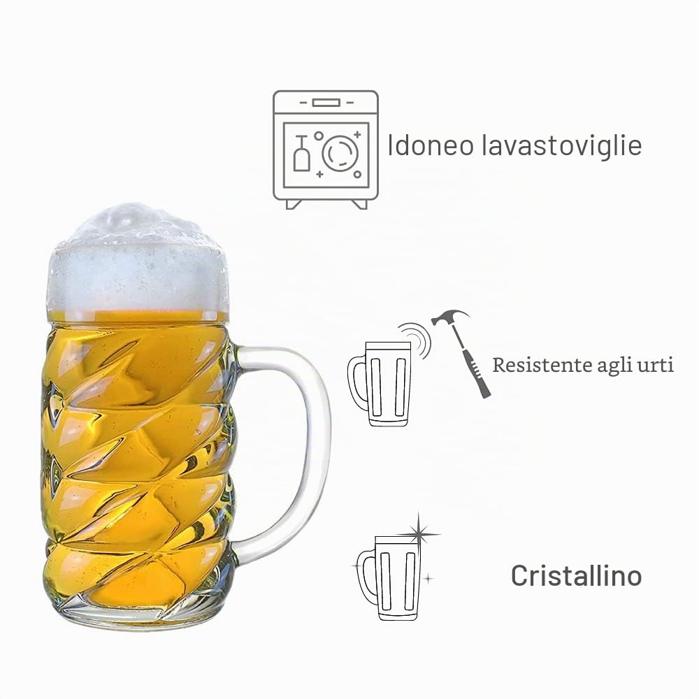 Stölzle Lausitz 5210052 - Boccale da birra della collezione Kaiser da 500 ml, set da 6 pezzi, lavabili in lavastoviglie, altezza: 13,4 cm, diametro esterno: 9,5 cm