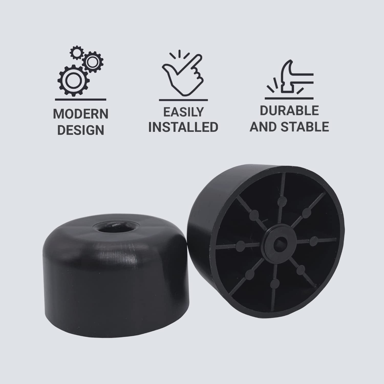 SKIR'CO 8 pcs Black Plastic Furniture Legs, Height 28 mm, Round Furniture Feet, Diameter 50 mm, Screws Included - Image 3