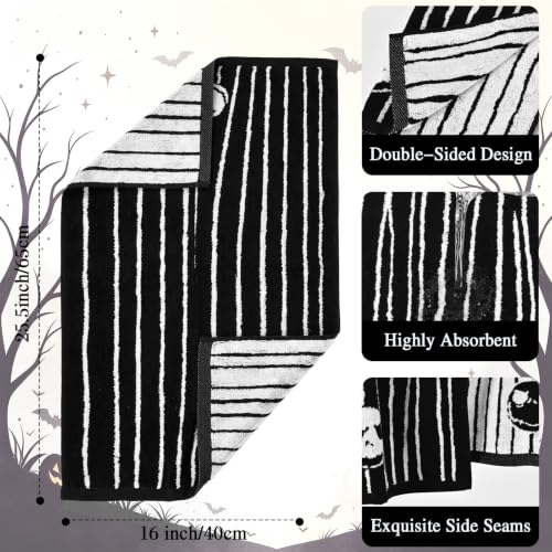 Halloween Striped Skull Hand Towels 3 Pack, Reversible Cotton Decor - image 3