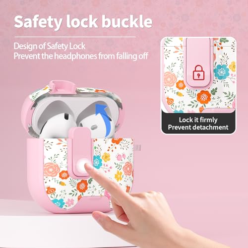Image of for AirPods 4 Case with Safty Lock & Phone Stand,Cute Floral Pattern Style | PC & TPU Dual Layer Protective Cover with Keychain & Cleaner Pen for Apple AirPod 4th Generation 2024 Women (Chinese Rose)
