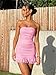 Mizoci Women's Sexy Tube Top Bodycon Mini Dress Strapless Ruffle Bow Back Ruched Party Short Dresses, Small, Pink