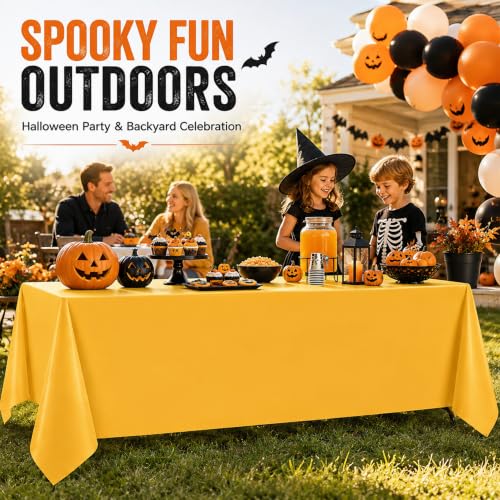 Image of 2 Pack Dark Yellow Plastic Tablecloths, 54 x 108 Inch Disposable Covers | Ideal for Birthdays, Baby Showers, Graduations and Fall Parties, Helping Protect Tabletops from Spills and Simplify Cleanup