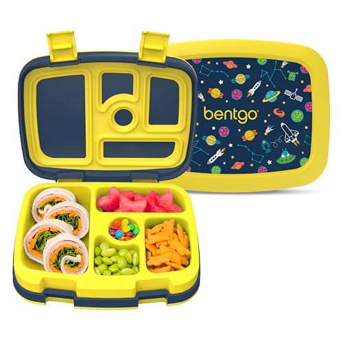 Image of Bentgo Kids Prints Leak-Proof, 5-Compartment Bento-Style Kids Lunch Box - Ideal Portion Sizes for Ages 3-7, Durable, Drop-Proof, Dishwasher Safe, & PFAS & BPA-Free Materials (Space)