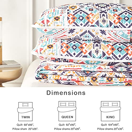 Flysheep 3-Piece Lightweight Bohemian Geometric Full Queen Quilt Set, Colorful Chic Aztec Pattern Summer Bedspread/Coverlet, Brushed Microfiber For All Season - 92" X 90" #TOP3