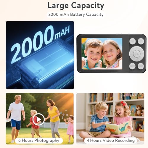 HERBYD Digitalkamera 4K Fotokamera 64MP Kamera Fotoapparat Tragbare Kompaktkamera mit 2,8 LCD Bildschirm, 18X Digitalzoom, 32GB SD Karte, 1 Schlüsselband für Kinder Teenager Anfänger (Schwarz)