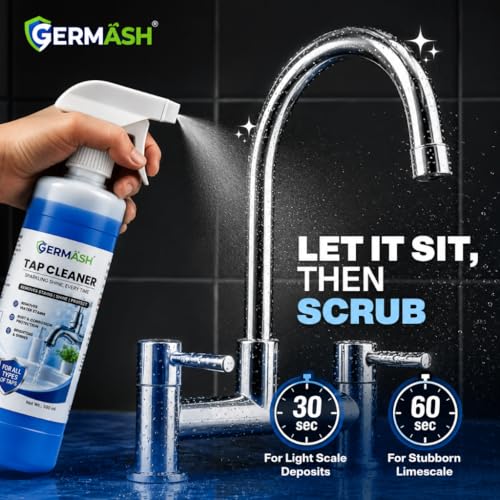 Image of Tap Cleaner & Limescale Remover 500ml | Removes Hard Water Stains, Calcium Deposits & Rust Marks in 60 Seconds | Descaler for Taps, Faucets, Showers, Tiles, Mirrors & Bathroom Fittings | Shine Formula