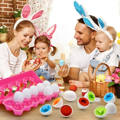 Image of MOONTOY Egg Toy 12 Pieces - Montessori Learning Toy for Toddlers from 1 Year, Motor Skills Game for Colour & Shape Recognition, Sorting Game for Children, Educational Toy for Christmas, Children's Day