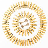 jijAcraft Gold Holz Wäscheklammern 3,5cm: Klein Holzklammern für Fotos 100 Stück Fotoklammern mit 20m Juteschnur zum Basteln für Hochzeit Geburtstag Weihnachten