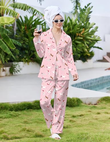 Image of Ekouaer Pajamas For Women Set Silk Pjs 2 Piece Satin Sleepwear Long Sleeve Button Down Lounge Sets With Pant