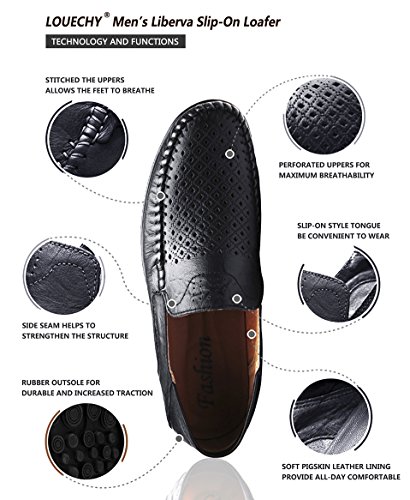 LOUECHY Men's Leather Slip-On Loafer Lightweight Driving Shoes Casual Moccasin Slipper4