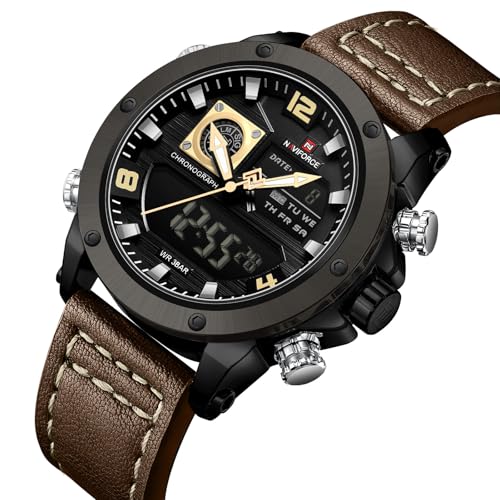 Image of NAVIFORCE NF9236 Japanese Movement Military Style Leather Strap Analog-Digital Watch