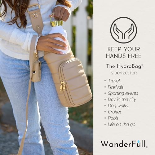 WanderFull® Original HydroBag® Vegan Leather, Fits Up to 32 oz Water Bottle Holder w/ 2 Straps, Hands-Free Crossbody Water Bottle Carrier Bag with Phone Pocket, Tumbler Accessories - Taupe by WanderFull - Image 7