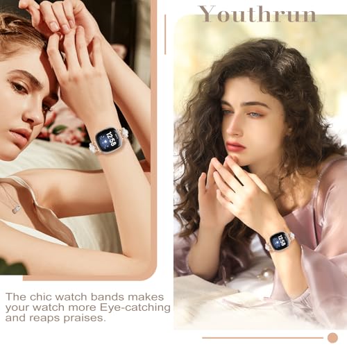 Band Compatible with Fitbit Sense/Sense 2 Versa 3/Versa 4 for Women Stainless Steel Magnetic Strap Adjustable Four Leaf Clover Watch Bands.