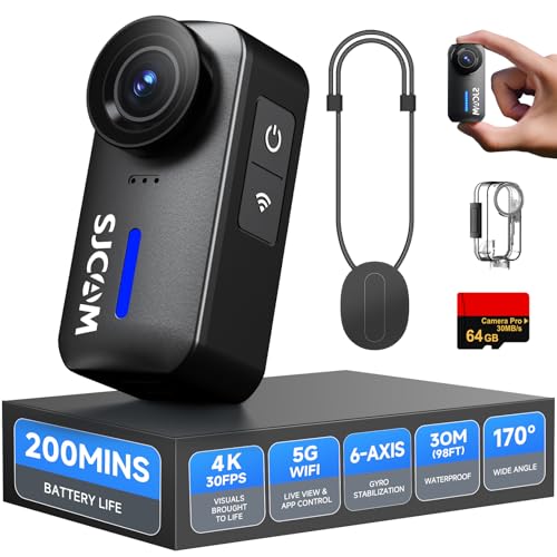SJCAM C110+ 4K Mini Body Camera: 6-Axis Gyro Stabilization, 170° Wide Angle Magnetic POV Wearable Action Cam, 30M Waterproof, 64GB Card, Hands-Free Recording for Helmet, Motorcycle & Vlogging