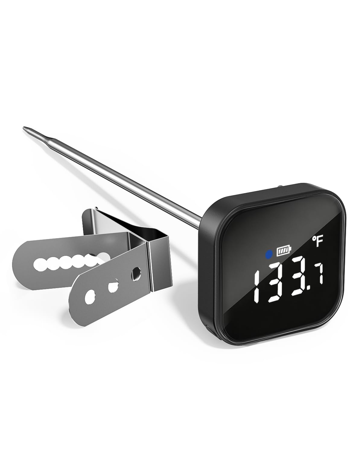 Maestri House Termometro da cucina ad alta precisione 0,1 °C/°F ricaricabile, con grande display LCD e clip rimovibile, per schiuma di latte, caffè e marmellata (nero)
