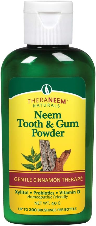 TheraNeem Tooth and Gum Powder | Supports Healthy Teeth/Gums with Probiotics, Vitamin D | Cinnamon | 40 Grams, 200 Uses
