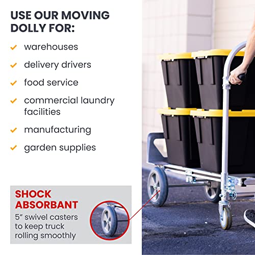 Junior Heavy Duty Convertible Hand Truck with Double Grip Handles-Aluminum Dolly Cart for Moving- 1,000 LB Capacity-Converts from Hand Truck to Platform Push Cart-52 Lx41 Wx44 H (Assembled)