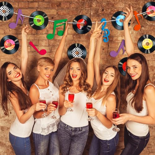 Image of Pasimy 39 Pcs Music Party Decorations Musical Notes Records Bulletin Board Cutouts Rock and Roll Classroom Decor for 1950s 70s 90s Retro Music Birthday Party School Home Wall Decor (Colorful)