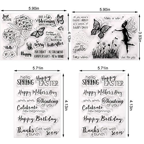 Outus 4 Pieces Clear Stamps Summer Silicone Stamp Cards With Flower, Butterfly, Dragonfly, Greeting Words Pattern For Card Making Decoration And Diy Scrapbooking Embossing Album Decor Craft #TOP1