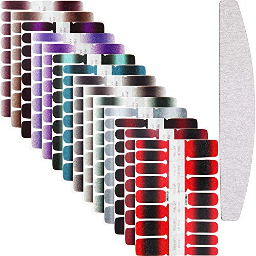 14 Sheets Christmas Glitter Nail Wraps Full Nail Art Polish Stickers Adhesive Nail Wrap Stickers Shine Nail Decals Strips False Nail Gradient Manicure Kit with 1 Piece Nail File (Multiple Color)