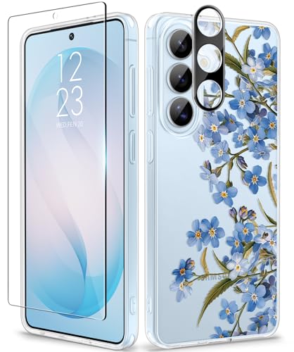 Coque Samsung S26 Plus housse antichoc fleur transparente avec verre écran rigide