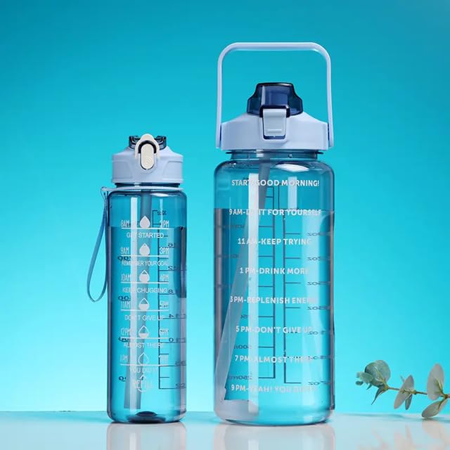 Image of Set of 3 Transparent Water Bottle 2000ML, 900ML, 300ML with Motivational Time Marker | Leak Proof&Break-Proof | Best Usage For Office /School /Gym /Travel Water Bottle