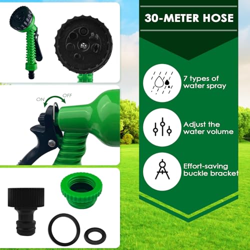 Dunkwckore Manguera Jardin Extensible 30 Metros, Manguera Flexible Jardín con Pistola Rociadora 7 Funciones, Garden Hose, Manguera de Riego para Lavado de Coches, Riego de Plantas, Limpieza de Suelos - imagen 2