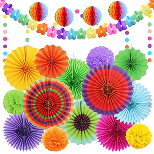 HONMOK Juego de 21 abanicos de papel de colores para decoración de fiestas de cumpleaños, bodas, fiestas mexicanas