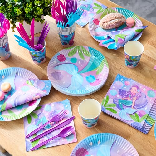 Joyin 16309 145 Pcs Mermaid Birthday Party Supplies With Banner, 24 Serves Mermaid Tableware Set With Plates thumb #5