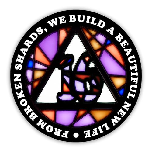 Image of Stained Glass 16 Year AA Chip Sobriety Coin Medallion, Fragments to Freedom Alcoholics Anonymous Addiction Recovery Anniversary Token, Inspirational Sober Gifts for Men and Women by the Token Shop