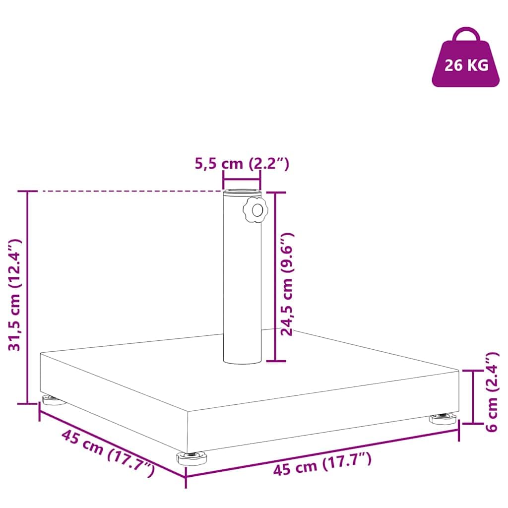 Supporto per ombrellone grigio scuro, 45 x 45 x 31,5 cm, in acciaio resistente alle intemperie, per giardino, terrazza, balcone, stabile supporto per ombrellone con peso e supporto per tubi