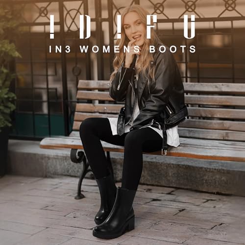 IDIFU IN3 Chelsea Boots Women Slip on Chunky High Heel Ankle Boots Waterproof Formal Casual Cute Dress Booties Comfortable Fashion Dressy Elastic Platform Fall Lug Sole Heeled Boots2