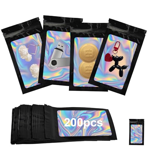 200 bolsas de Mylar bags negras, 9 x 16 cm, con cremallera,