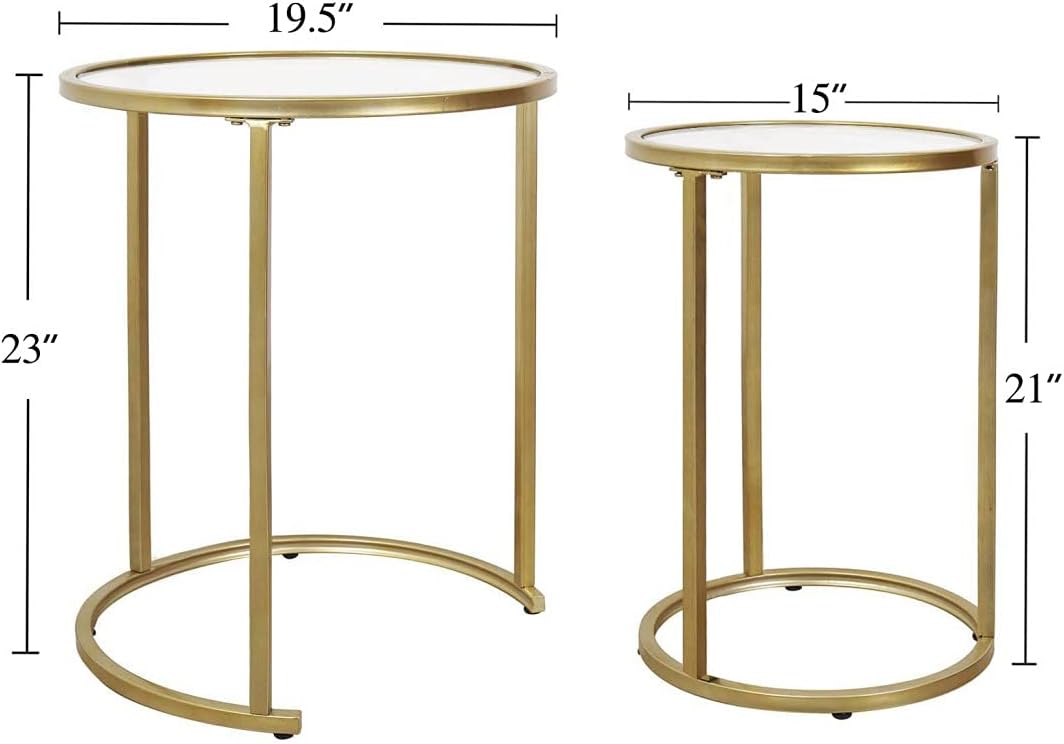 Round Clear Glass Gold Nesting Side End Tables Set of 2, Small Stacking Coffee Table for Small Space Living Room, Bedroom : Home & Kitchen