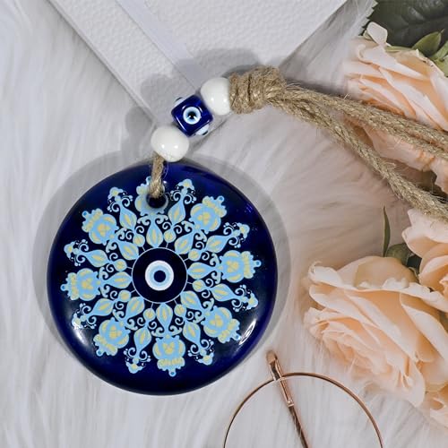 Image of Handmade Turkish X Large Evil Eye Hanging with Mandala Art Print Color for Home Shop Office 8 CM Diameter (MDLBY-4002)