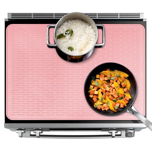 Image of Stove Top Cover for Electric Stove - Food Grade Ceramic Stove top Cover, Silicone XXL Dish Drying Mat, Glass Cooktop Covers, Flat RV Range top Mats (Pink Thickened,30x21)